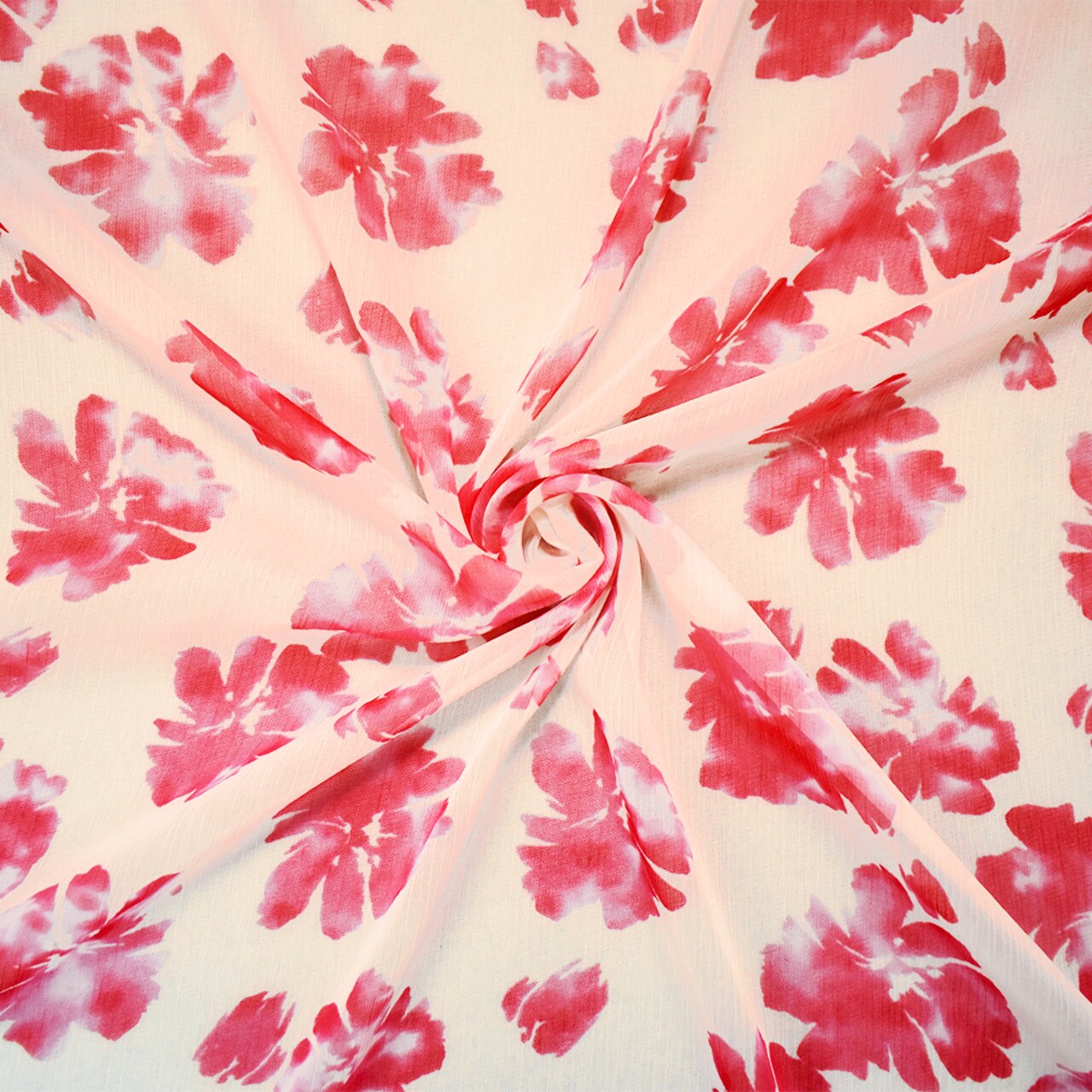 Red-Ivory Poly Floral Printed Crinkle Yoryu Chiffon Woven Fabric By the Yard
